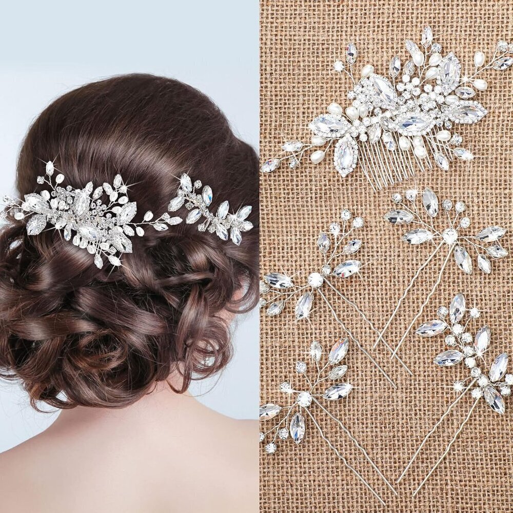Wedding Hair Comb Pearl Rhinestone Bridal Accessories 5 pcs for Brides